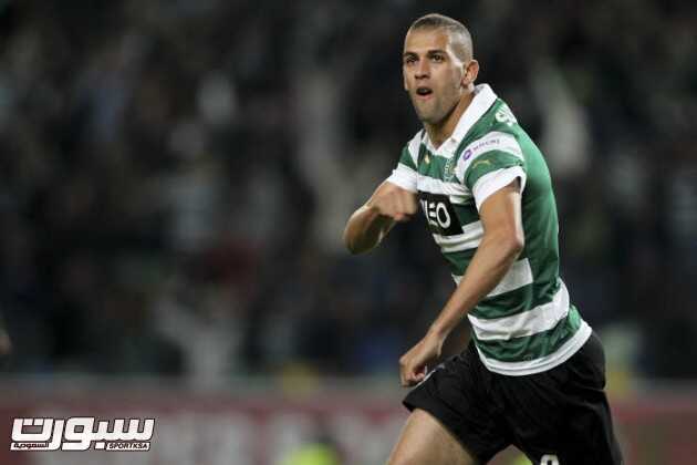 Joie Islam Slimani - 02.11.2013 - Sporting Portugal / Maritimo - 9e journee de Liga Sagres Photo : Vitor Ribeiro / Icon Sport