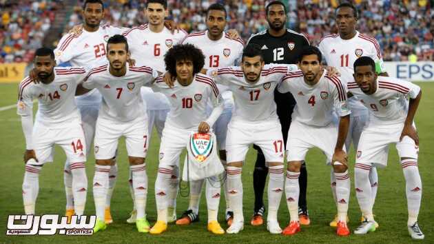 UAE players pose for a team photo before the Asian Cup third-place playoff soccer match against Iraq at the Newcastle Stadium in Newcastle January 30, 2015. Front Row L to R: Abdelaziz Sanqour, Ali Mabkhout, Omar Abdulrahman, Majed Hassan, Habib Fardan and Abdulaziz Haikal. Back Row L to R: Mohamed Ahmad Gharib, Mohanad Salem, Khamis Esmaeel, goalkeeper Khalid Eisa and Ahmed Khalil. REUTERS/Edgar Su (AUSTRALIA - Tags: SOCCER SPORT) - RTR4NL4B